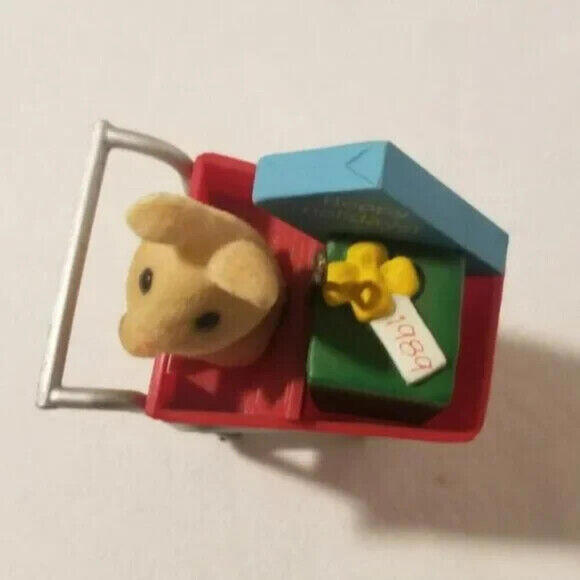 3/$25 1989 Hallmark Hoppy Holidays Bunny Shopping Cart Christmas Ornament - Picture 5 of 6